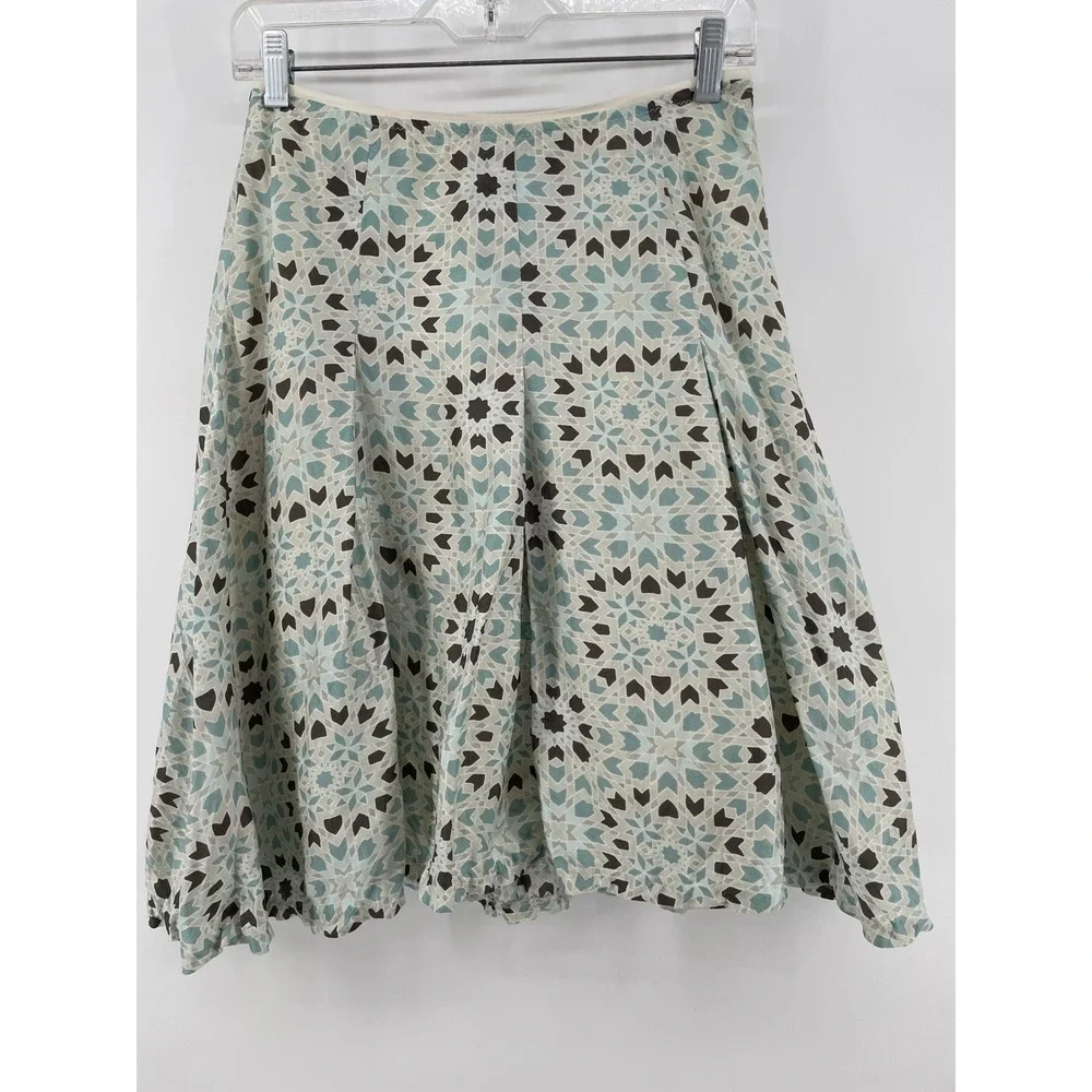 Banana Republic 100% Silk Skirt Womens 0 Blue Teal Mosaic Luxury Coastal Artsy
